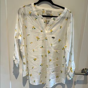 Van Heusen White Blouse with Yellow Floral Print